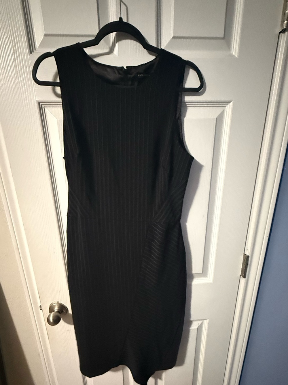 White House Black Market Black Pinstripe Sleeveless Midi Sheath Dress